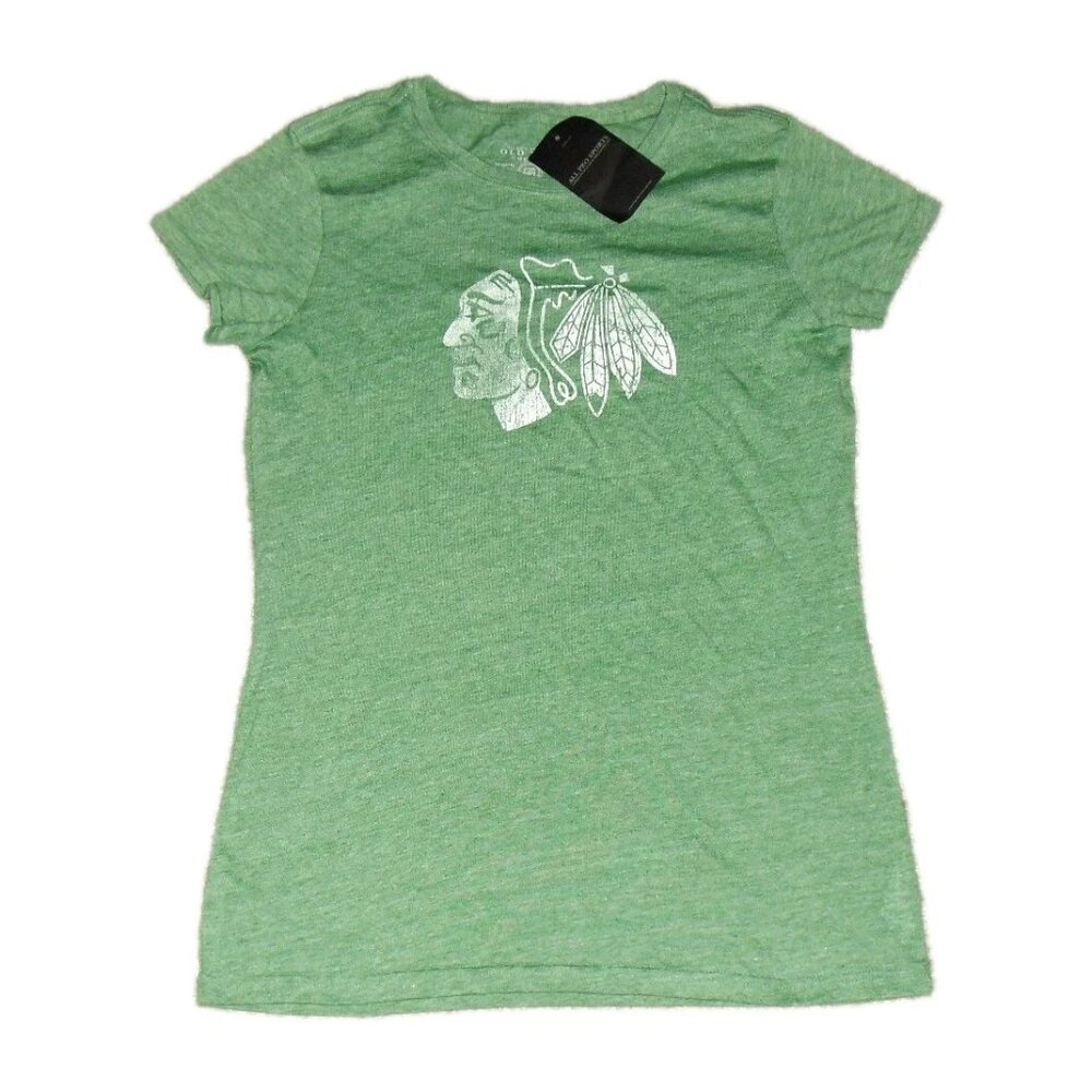 Chicago Blackhawks Womens Green T-Shirt Top sz. Large New Nhl Hockey